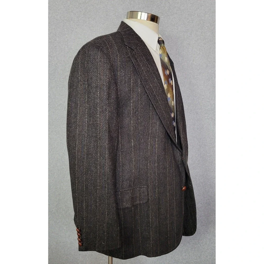 Chaps Ralph Lauren Mens Brown Herringbone Striped Wool Blazer Sport Coat USA 44?